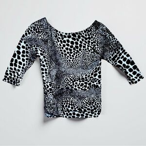 Plenty by Tracy Reese Black and White Animal Print Blouse with Low Back